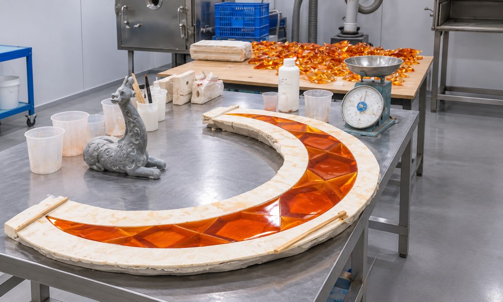 Batch production of custom transparent resin display components