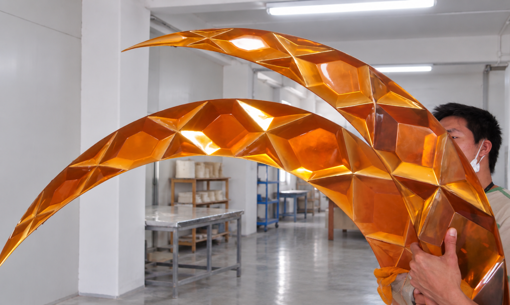 Large custom transparent resin crescent display sculpture